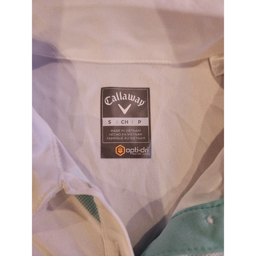 Callaway Womens Opti-Dri Performance PoloShirt WhiteAqua GeoPrint Sz S Golf Rare - Picture 2 of 4